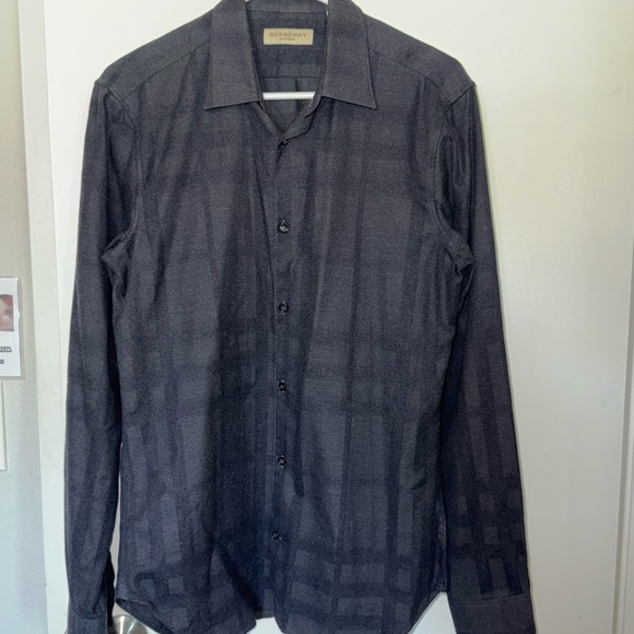 Burberry Dark Gray Check Dress Shirt - Picture 1 of 10